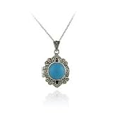 Sterling Silver Turquoise and Marcasite Locket Pendant
