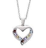 Sterling Silver Genuine Multi Gemstones Heart Pendant