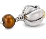 Authentic Pandora Jewelry Silver 14k Yellow Gold Dangle Blooming Charm with Brown Cubic Zerconium and Pearl