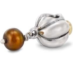 Buy Authentic Pandora Jewelry Silver 14k Yellow Gold Dangle Blooming Charm with Brown Cubic Zerconium...