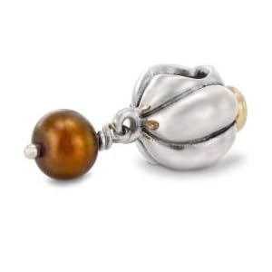 Buy Authentic Pandora Jewelry Silver 14k Yellow Gold Dangle Blooming Charm with Brown Cubic Zerconium...