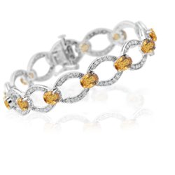 1.53 Cts Diamond and 9.43 Cts Citrine Bracelet in 14K White Gold by mycitrinejewelry