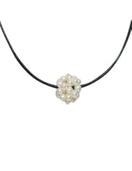 Freshwater Pearl Necklace with Black Leather Cord, White, 19 Inches