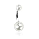 White Faux Pearl Belly Button Ring Silver Bar (16g) - Faux Pearl Navel Ring (1pc)