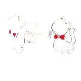 Adorable White Cat with Red Bow Sterling Silver Childrens Earrings Post/stud
