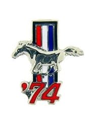Apparel: Metal Lapel Pin - Automotive Emblem - Mustang Model Year Pin - 74 Mustang Logo