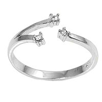 Sterling Silver Fashion Toe Ring with Clear CZs - 2mm Band Width