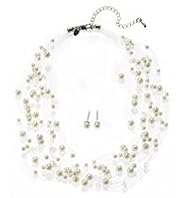 Faux Pearl Diamanté Necklace & Earrings Set
