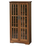 Small Glass-Front Media Cabinet-Oak Finish