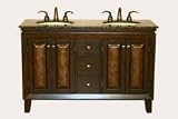21V 0pj2yYL. SL160  Hand Crafted Four Doors Three Drawers 55 Inch Double Sink Bathroom Vanity with Granite or Travertine Top, Baltic Brn Granite Top/UM Ivory Sink