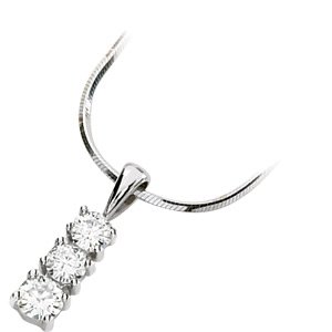 Stunning! Polished! 14k White-gold 3/4 CT TW Moissanite 3-Stone Pendant Necklace