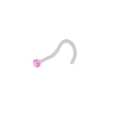 Clear Flexible PTFE Nose Screw with Pink Cz Jewel