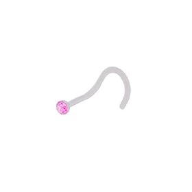 Clear Flexible PTFE Nose Screw with Pink Cz Jewel