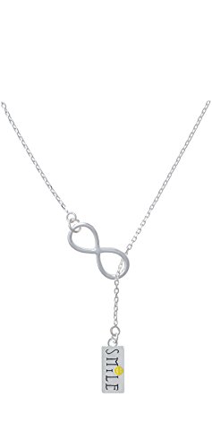 Smile with Smiley Face Rectangle Infinity Lariat Necklace