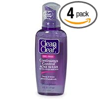 Clean & Clear Continuous Control Oil-Free Acne Wash, 6-Ounce Pump Bottles (Pack of 4)