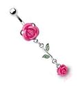 Body Accentz&trade; Belly Button Ring Navel Double Gem Flower Rose Body Jewelry 14 Gauge