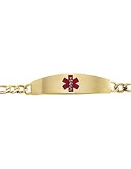 Engravable Medical ID Bracelet with Red Enamel 14K Yellow 8 Inch Gents Ch108