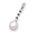 14k White Gold Blue Sapphire and Cultured Freshwater Pearl Slide