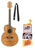 Ibanez EW20MBE EW Series Burl Maple Top Cutaway Acoustic-Electric Guitar Bundle with Strap, Strings, Pick Card, String Winder, and Polishing Cloth - Natural