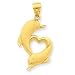 14k Gold Solid Open-Backed Dolphin Heart Pendant