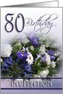Blue Bouquet 80th Birthday Party Invitation Card