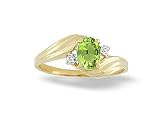 14K Yellow Gold Genuine Oval Peridot and Diamond Ring