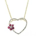 Sterling Silver Two Tone Genuine Ruby and Diamond Accent Flower Heart Pendant