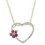 18kt Over Sterling Silver Genuine Ruby and Diamond Accent Flower Heart Pendant