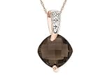 4 1/6 Carat Smokey Quartz and Diamond 14K Pink Gold Pendant w/Chain