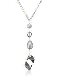 Swarovski Element Bicone and Silver Grey Potato Freshwater Cultured Pearl and Sterling Silver Chain "Y" Shaped Pendant Necklace, 36"