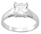 925 Sterling Silver Princess Cut Solitaire CZ Ring.