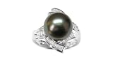 Size 5 18K white gold Veronica Black Tahitian south sea cultured pearl and diamond ring