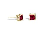 14K Yellow Gold Genuine Square Ruby Stud Earrings