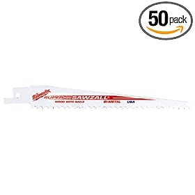 Milwaukee 48-01-6031 Super Sawzall Blade 5/8 TPI 6 inch Length, 50-Pack
