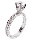 Diamond Pave Full Circle Engagement Ring, Hand Engraved with Fine Milgrain Edge, 18k White Gold, Ring Size 6 (T.w 0.51) Center Stone Not Included