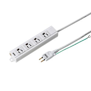 【クリックで詳細表示】【サンワサプライ.】3P・4個口・2P(アースコード付)スイングプラグ1mコード・抜け止め・通電ランプ・マグネット付電源タップ TAP-MG341N2P-1