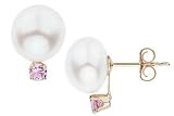 1/4 Carat Pink Sapphire & Cultured Pearl 10K Gold Earrings