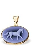 14K Yellow Gold Oval Agate Cameo Horse Pendant - 3/4 x 1/2