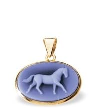 14K Yellow Gold Oval Agate Cameo Horse Pendant - 3 4 x 1 2 by Agate Jewelry