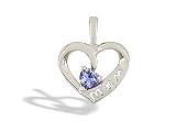 14K White Gold Genuine Heart Tanzanite and Diamond Pendant