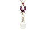 1/8 Carat Pink Sapphire, Ruby and Cultured Freshwater Pearl 14K Yellow Gold Pendant w/Chain and Black Rhodium accents