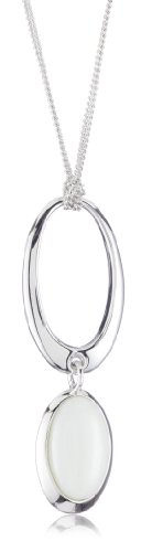 ELLE White Jade Oval Sterling Silver Necklace, 16'