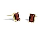 14K Yellow Gold Genuine Emerald-cut Garnet Stud Earrings