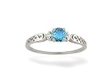 14K White Gold Genuine Round Blue Topaz and Diamond Ring