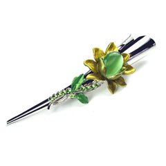 Green Austrian Rhinestone Lotus Flower Large Hair Clip