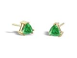 14K Yellow Gold Genuine Trillion Emerald Stud Earrings