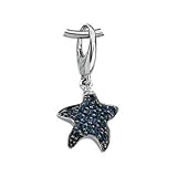 .004 CT TW 14K White Gold 14Kw Black Rhodium Plate Genuine Sapphire And Diamond Charm