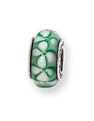 Sterling Silver Reflections Green Floral Murano Glass Bead QRS654