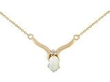 14K Yellow Gold Genuine Oval Opal and Diamond Pendant