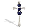 14K White Gold Genuine Heart Sapphire and Diamond Cross Pendant